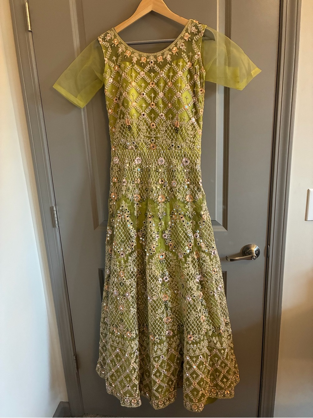 Indian Green Embroidered Maxi Dress
